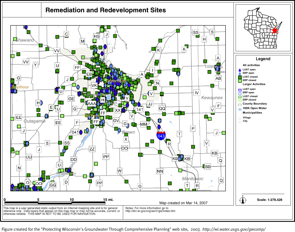 BRRTS map of contaminated sites in Brown County