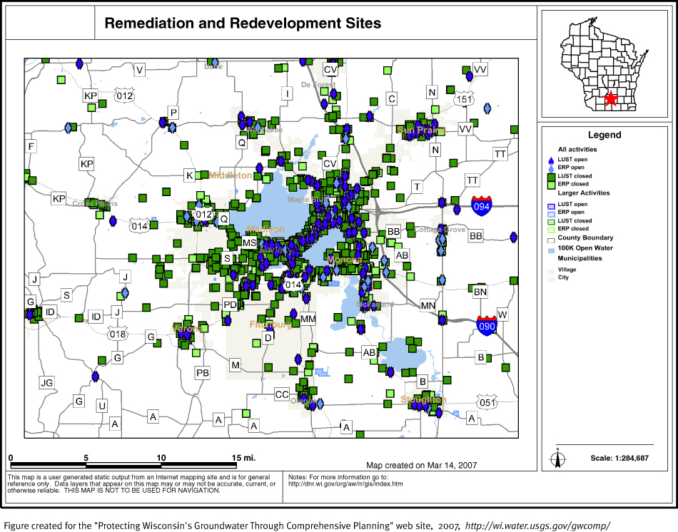 BRRTS map of contaminated sites in Dane County