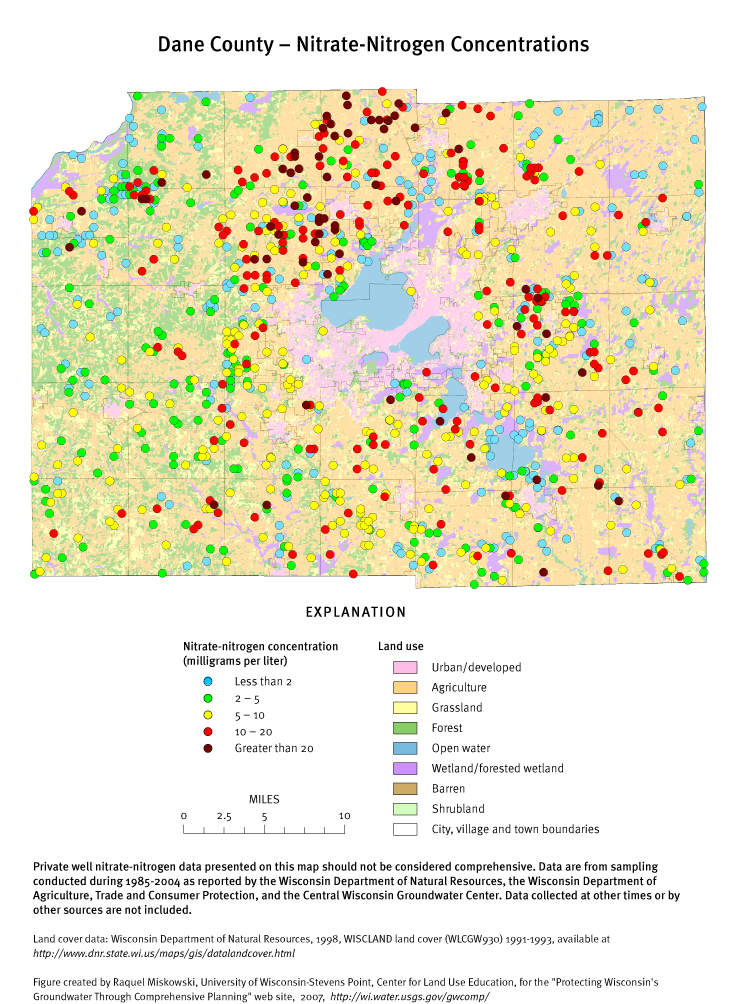 Dane County nitrate-nitrogen concentrations