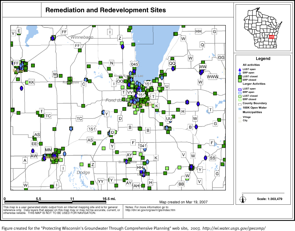 BRRTS map of contaminated sites in Fond du Lac County