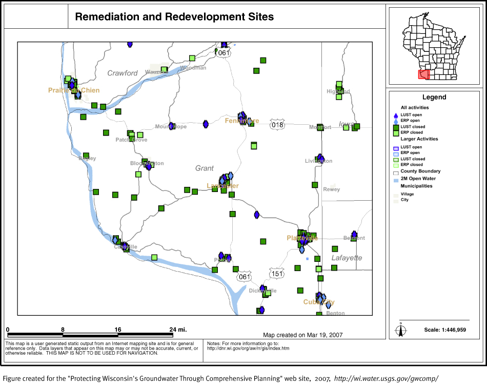 BRRTS map of contaminated sites in Grant County