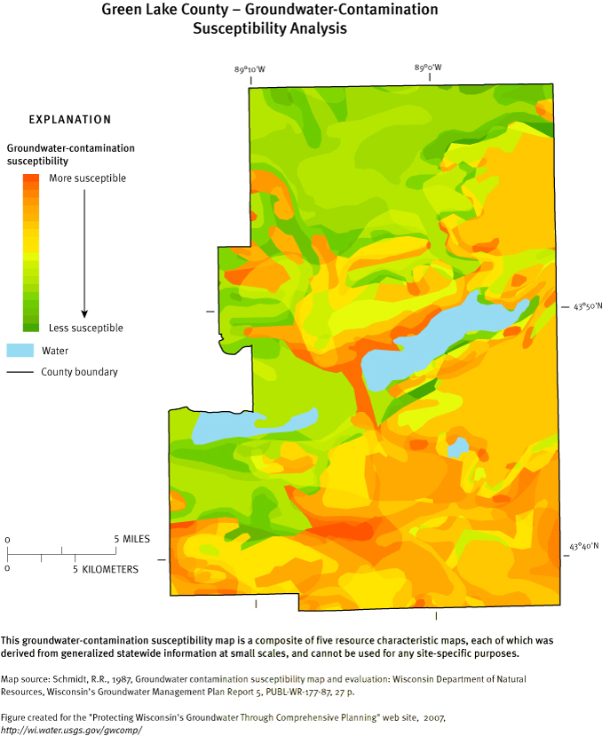 Green Lake County Groundwater Contamination Susceptibility Analysis Map
