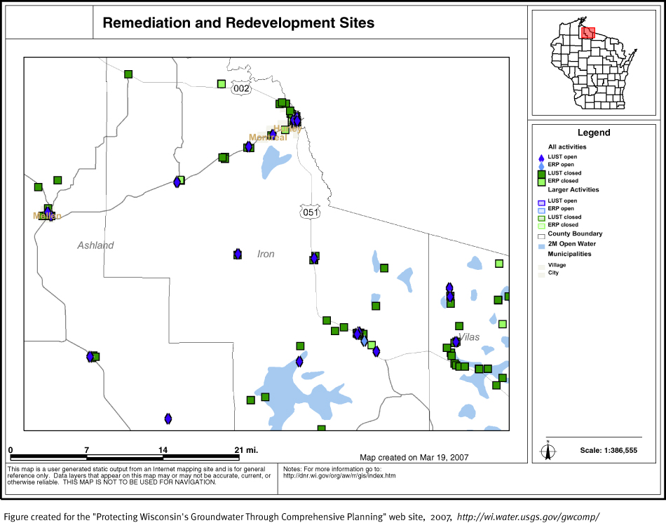 BRRTS map of contaminated sites in Iron County
