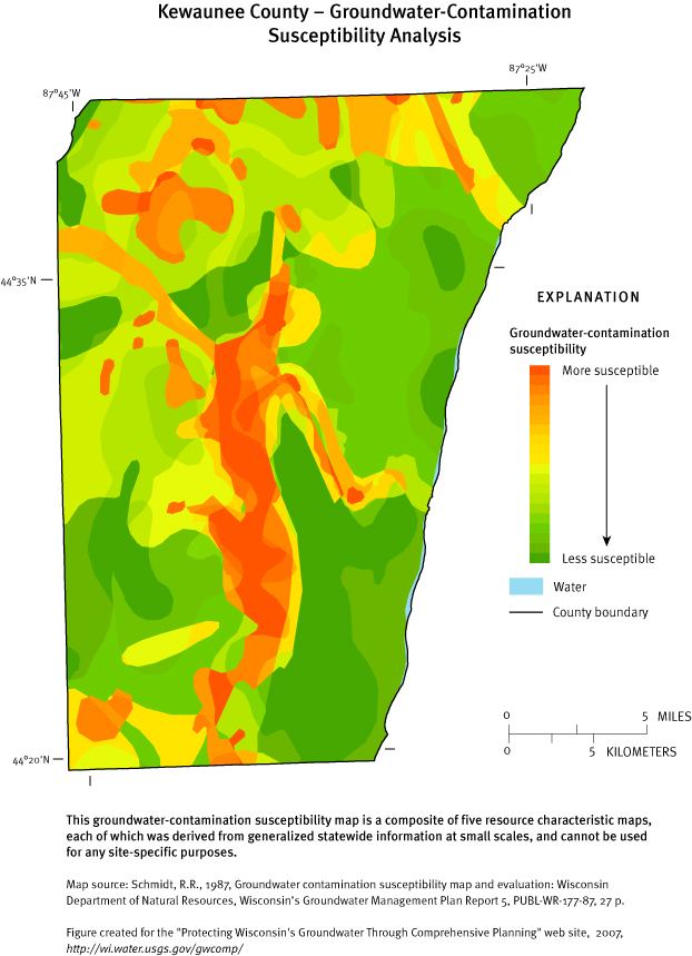 Kewaunee County Groundwater Contamination Susceptibility Analysis Map