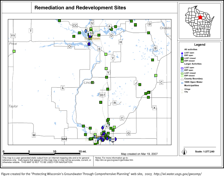 BRRTS map of contaminated sites in Lincoln County