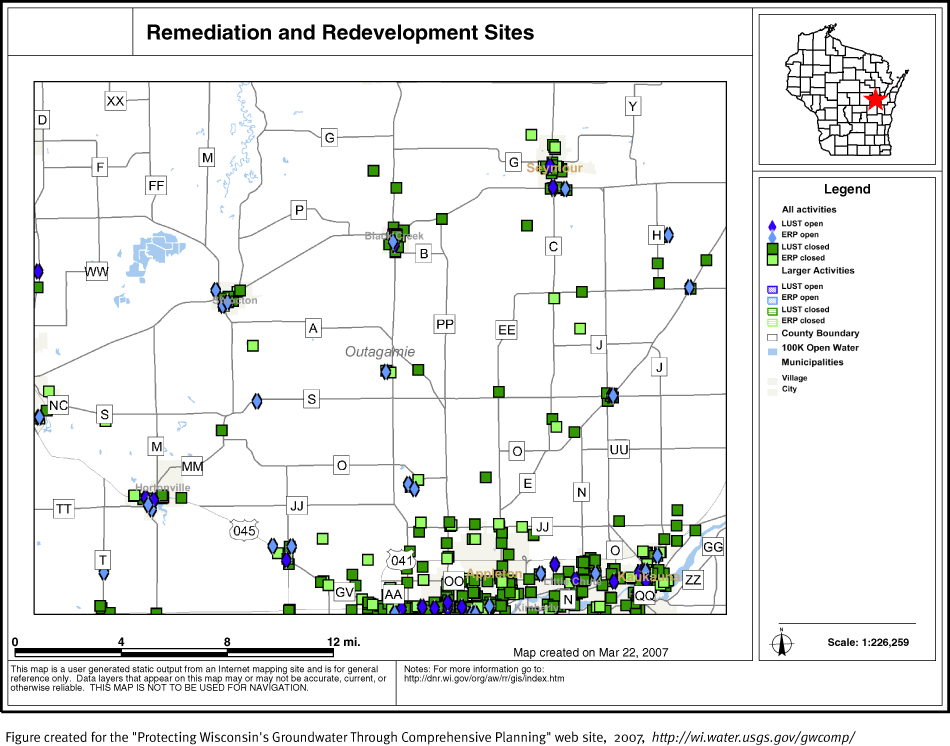 BRRTS map of contaminated sites in Outagamie County