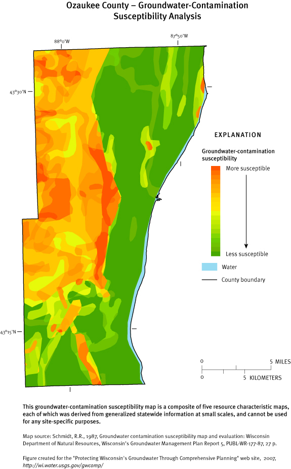 Ozaukee County Groundwater Contamination Susceptibility Analysis Map
