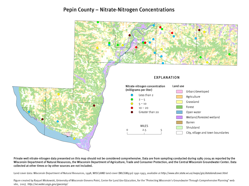 Pepin County nitrate-nitrogen concentrations