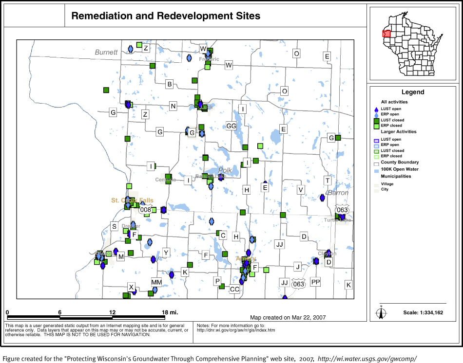BRRTS map of contaminated sites in Polk County