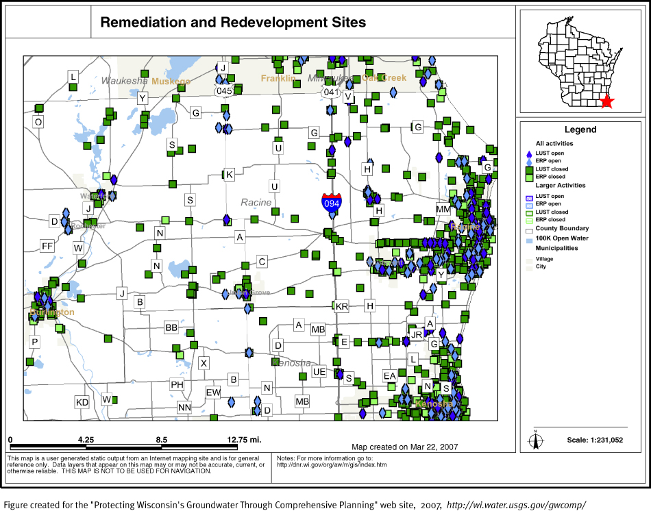 BRRTS map of contaminated sites in Racine County