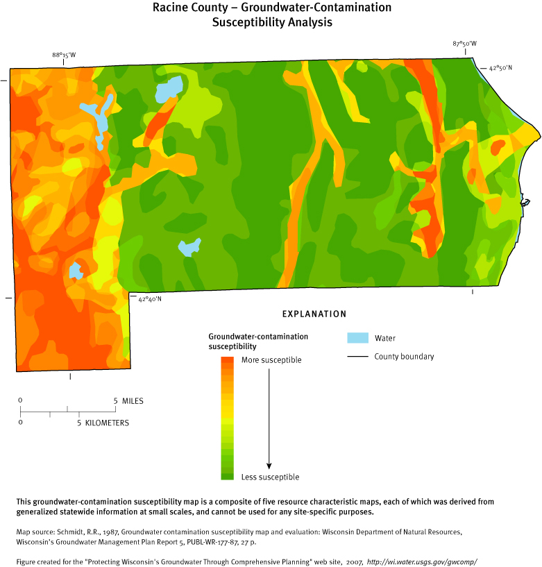 Racine County Groundwater Contamination Susceptibility Analysis Map