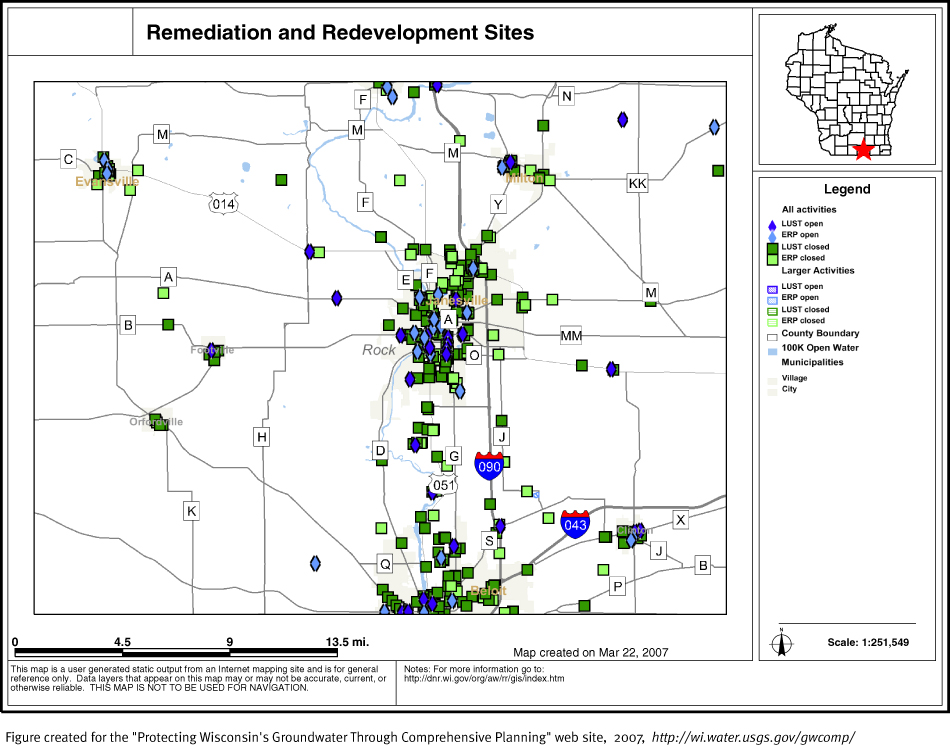 BRRTS map of contaminated sites in Rock County