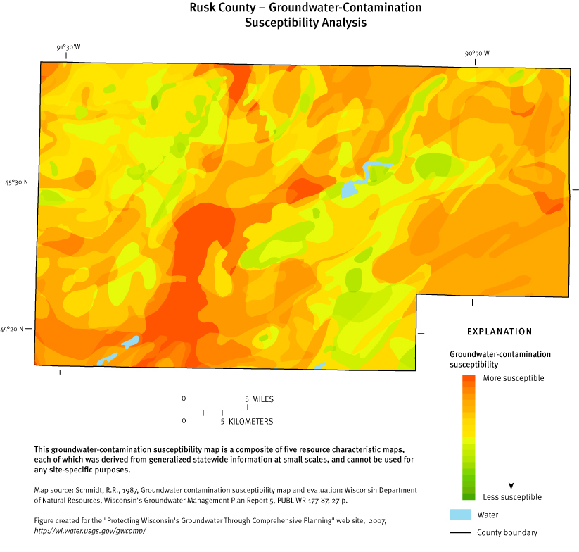 Rusk County Groundwater Contamination Susceptibility Analysis Map