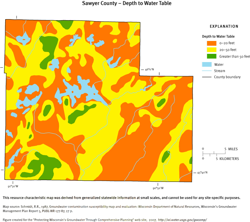 Sawyer County Depth of Water Table