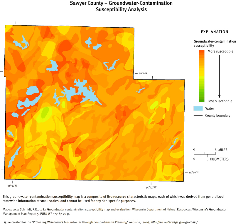 Sawyer County Groundwater Contamination Susceptibility Analysis Map