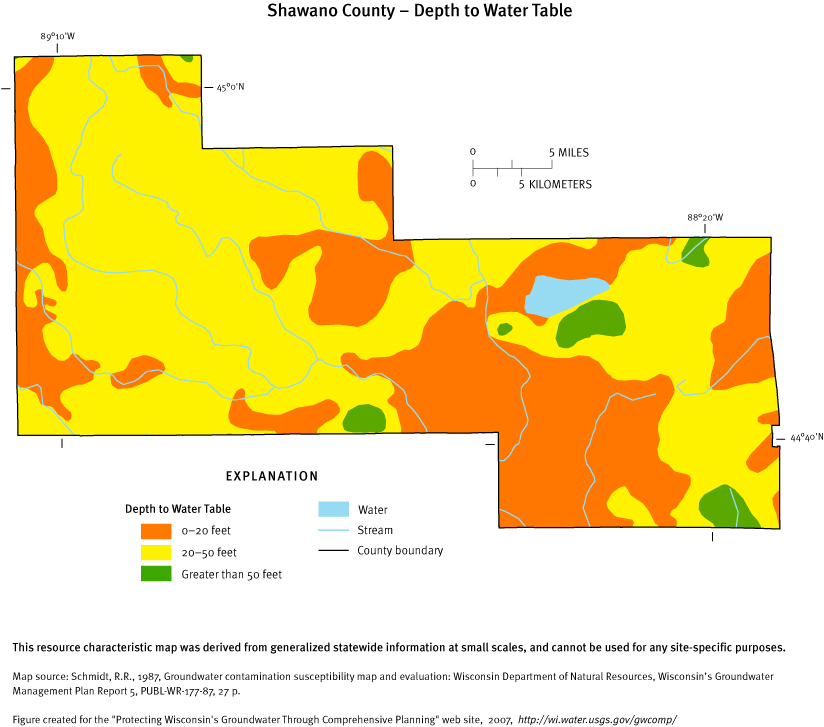 Shawano County Depth of Water Table