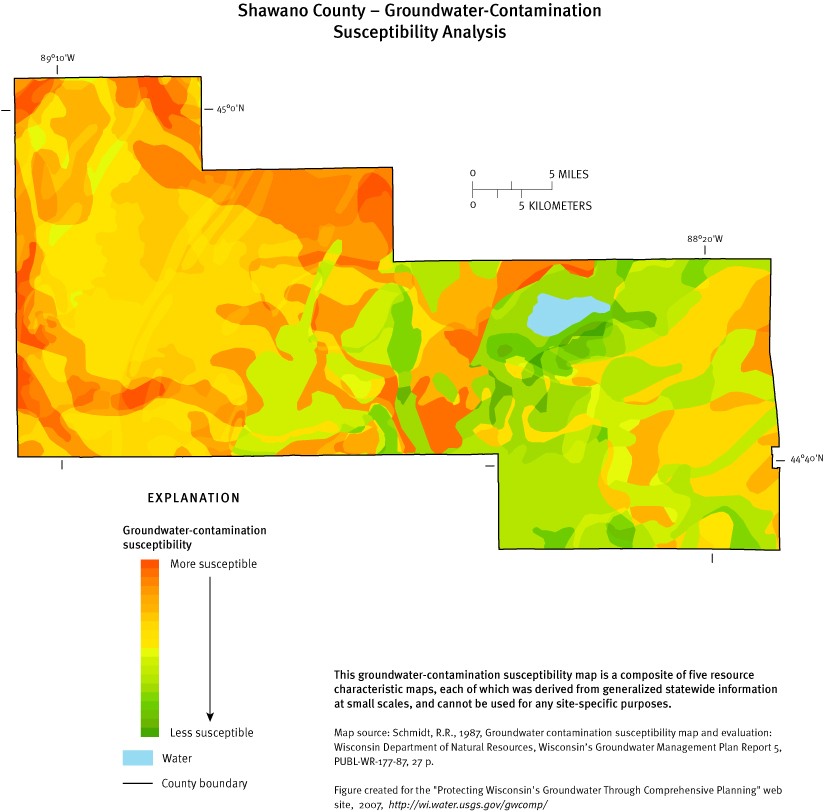 Shawano County Groundwater Contamination Susceptibility Analysis Map