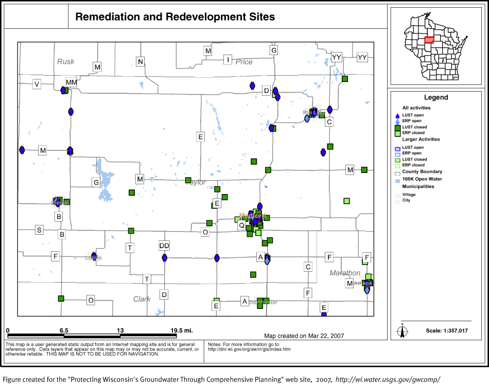 BRRTS map of contaminated sites in Taylor County