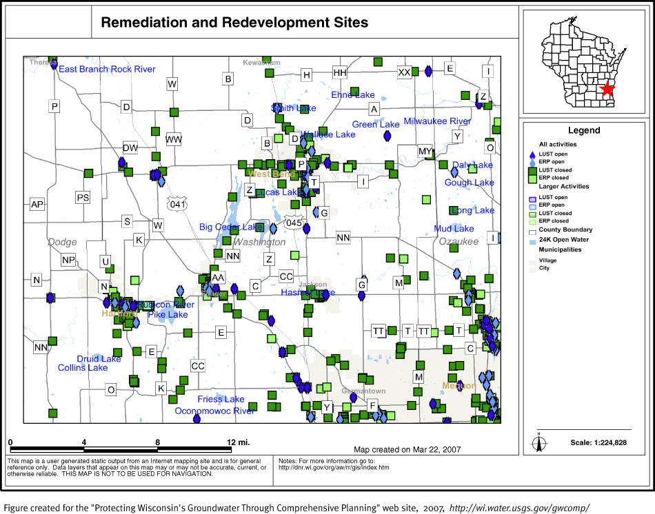 BRRTS map of contaminated sites in Washington County