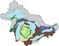 Map of the uppermost bedrock aquifers around Great Lakes Basin