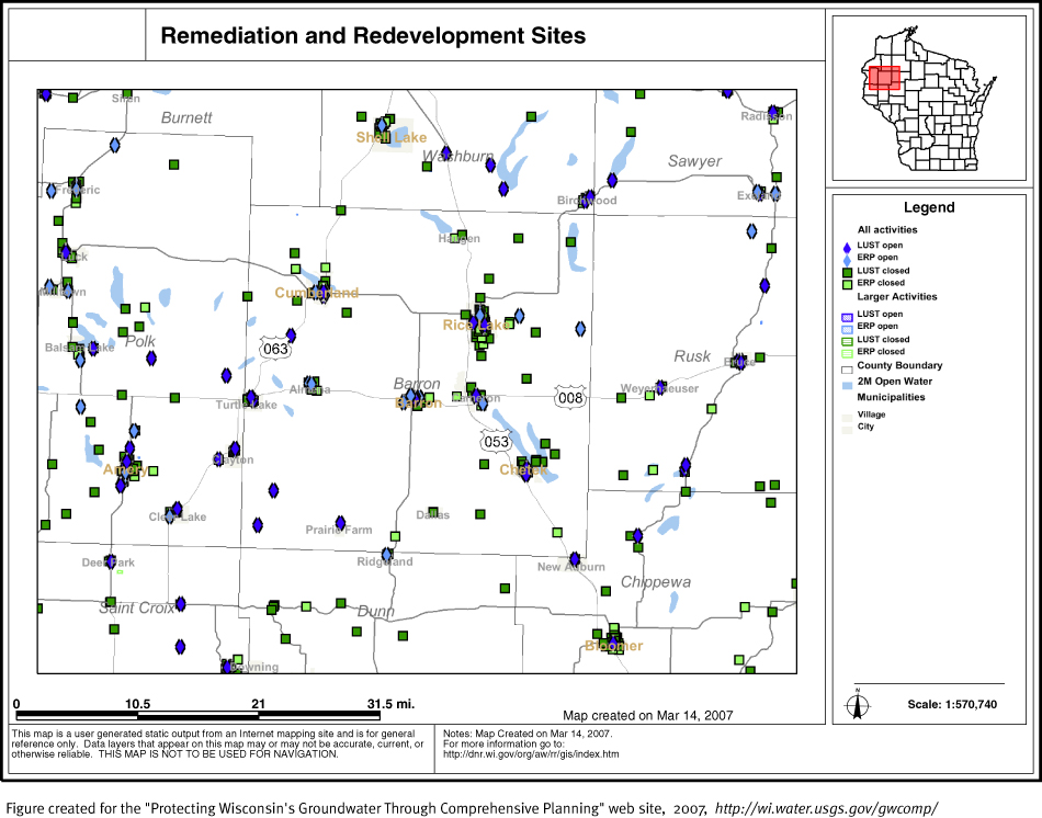 BRRTS map of contaminated sites in Barron County