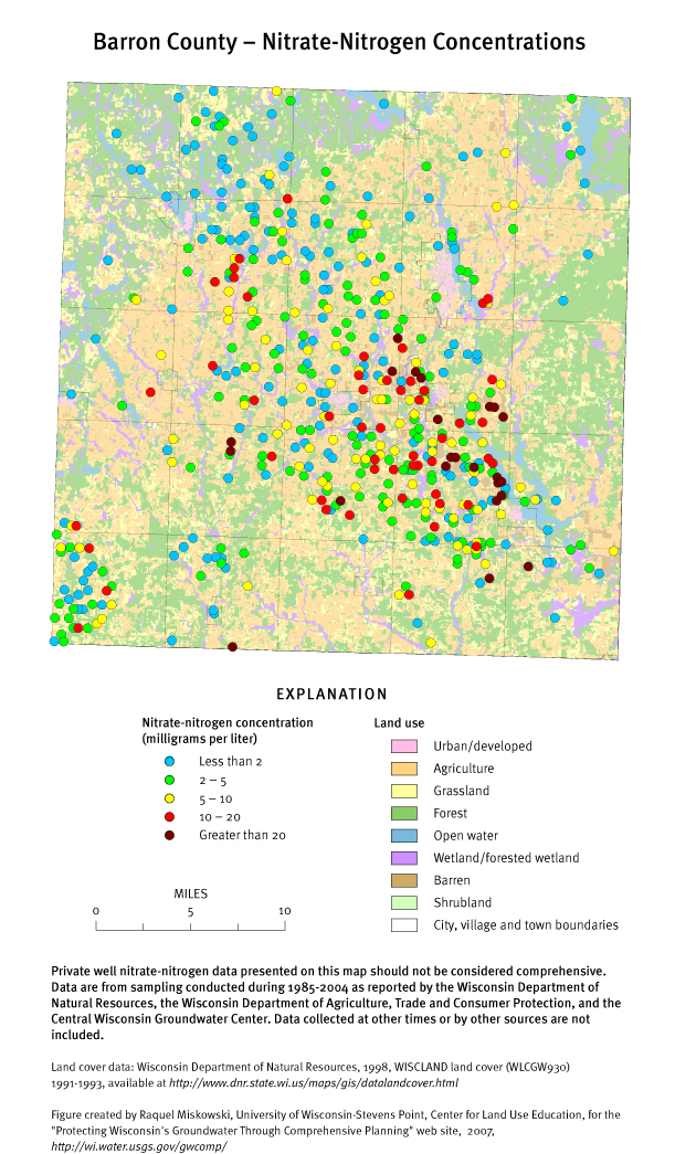 Barron County nitrate-nitrogen concentrations