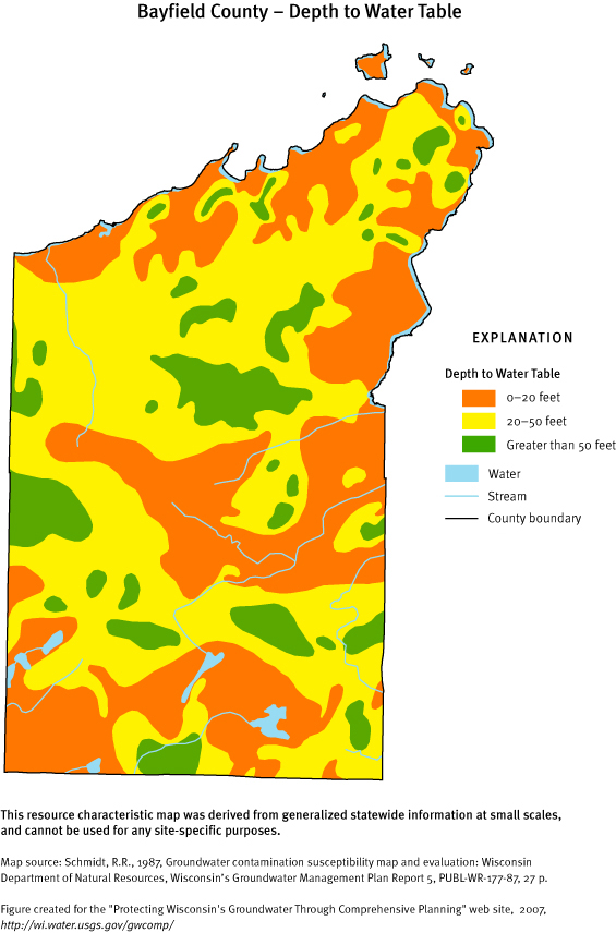 Bayfield County Depth of Water Table