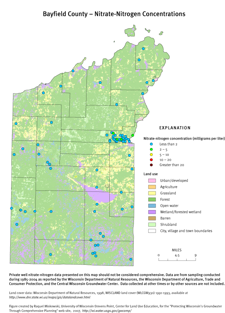Bayfield County nitrate-nitrogen concentrations