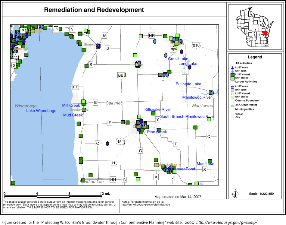 BRRTS map of contaminated sites in Calumet County