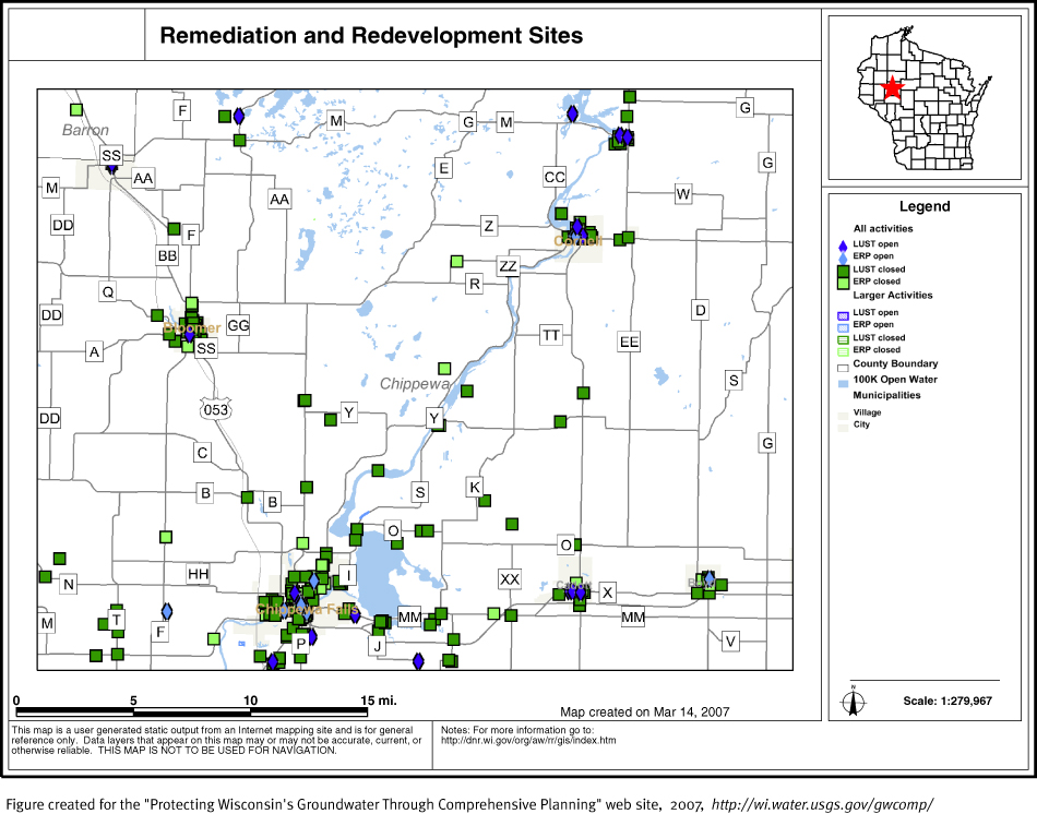 BRRTS map of contaminated sites in Chippewa County