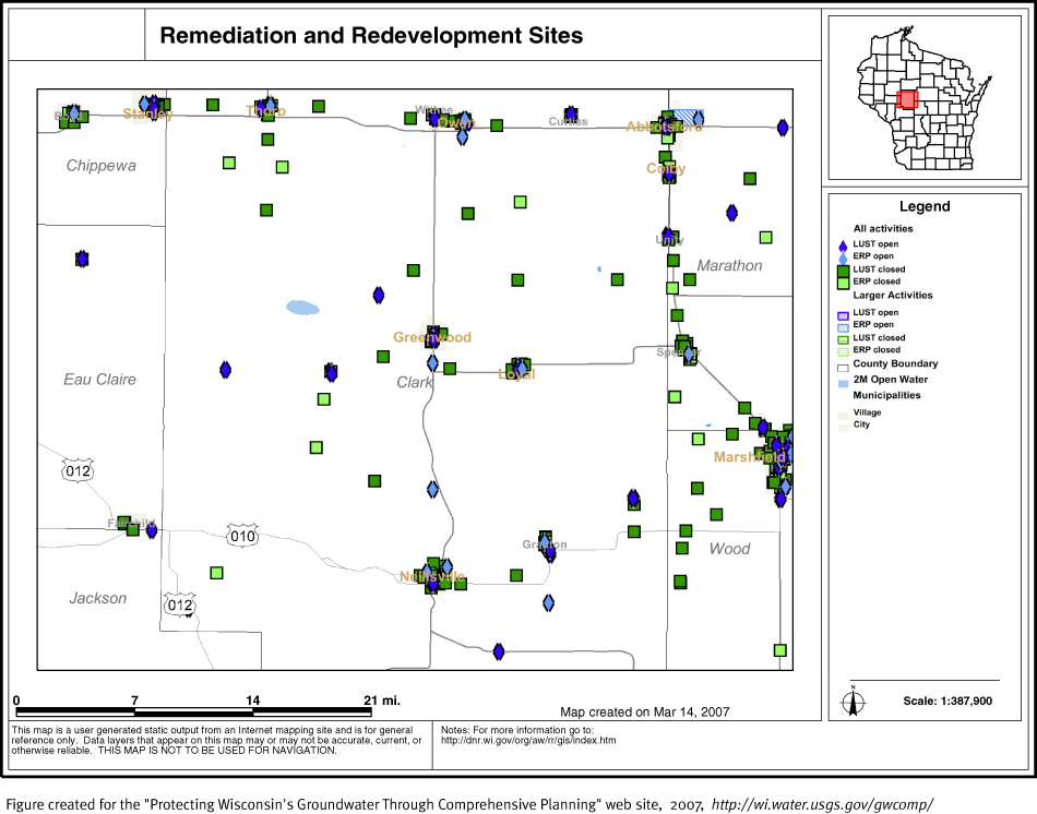 BRRTS map of contaminated sites in Clark County