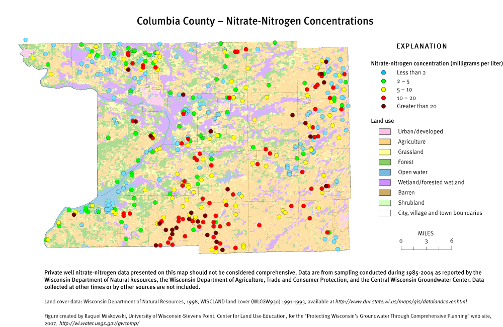 Columbia County nitrate-nitrogen concentrations
