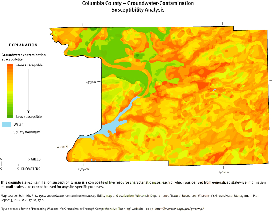 Columbia County Groundwater Contamination Susceptibility Analysis Map