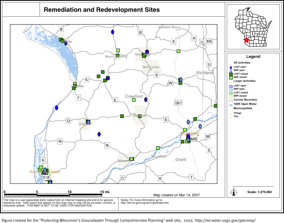 BRRTS map of contaminated sites in Crawford County