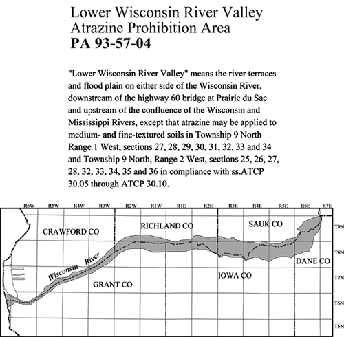 Lower Wisconsin River Valley atrazine prohibition areas, including Crawford County