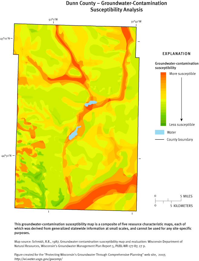 Dunn County Groundwater Contamination Susceptibility Analysis Map