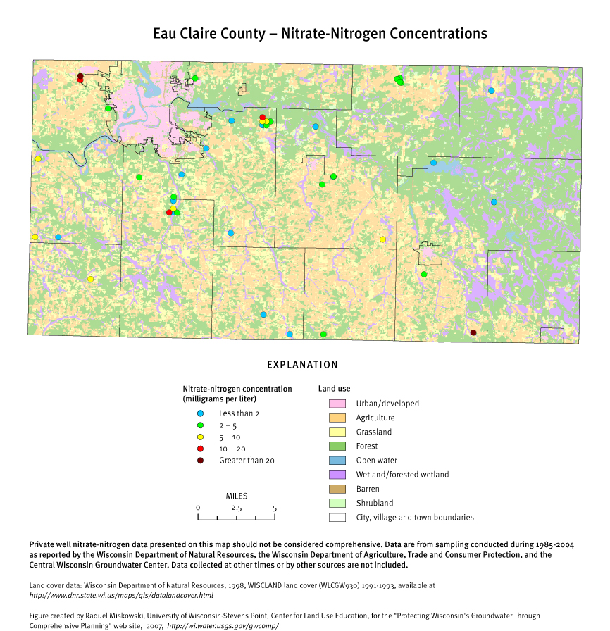 Eau Clair County nitrate-nitrogen concentrations