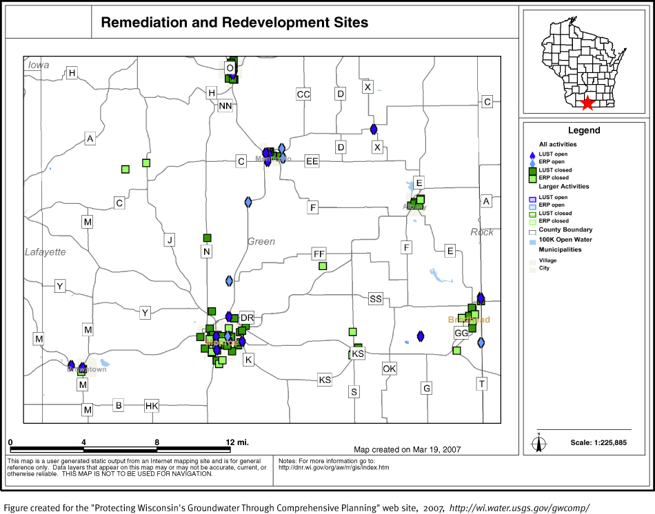 BRRTS map of contaminated sites in Green County