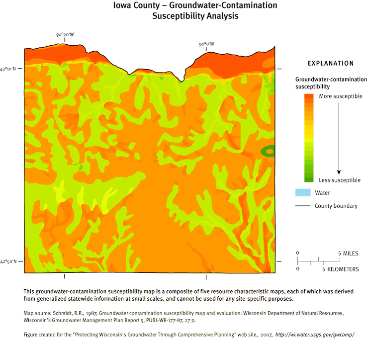 Iowa County Groundwater Contamination Susceptibility Analysis Map
