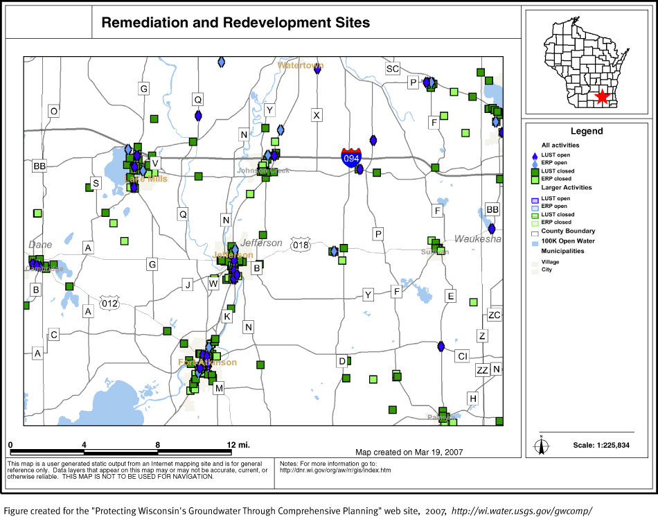 BRRTS map of contaminated sites in Jefferson County