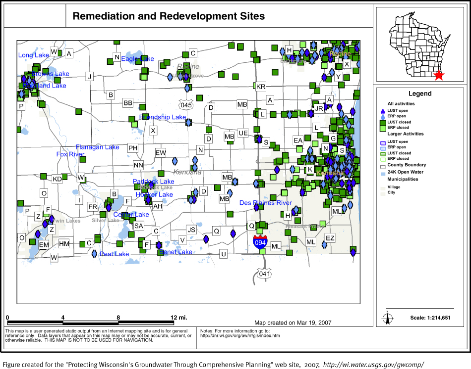 BRRTS map of contaminated sites in Kenosha County
