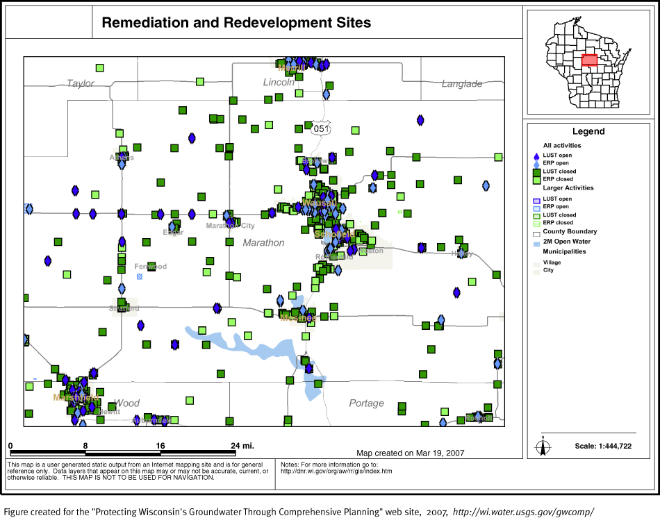 BRRTS map of contaminated sites in Marathon County