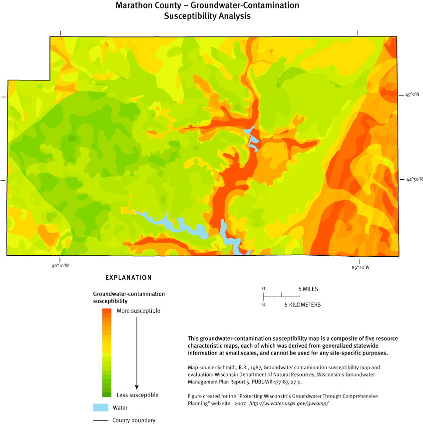 Marathon County Groundwater Contamination Susceptibility Analysis Map