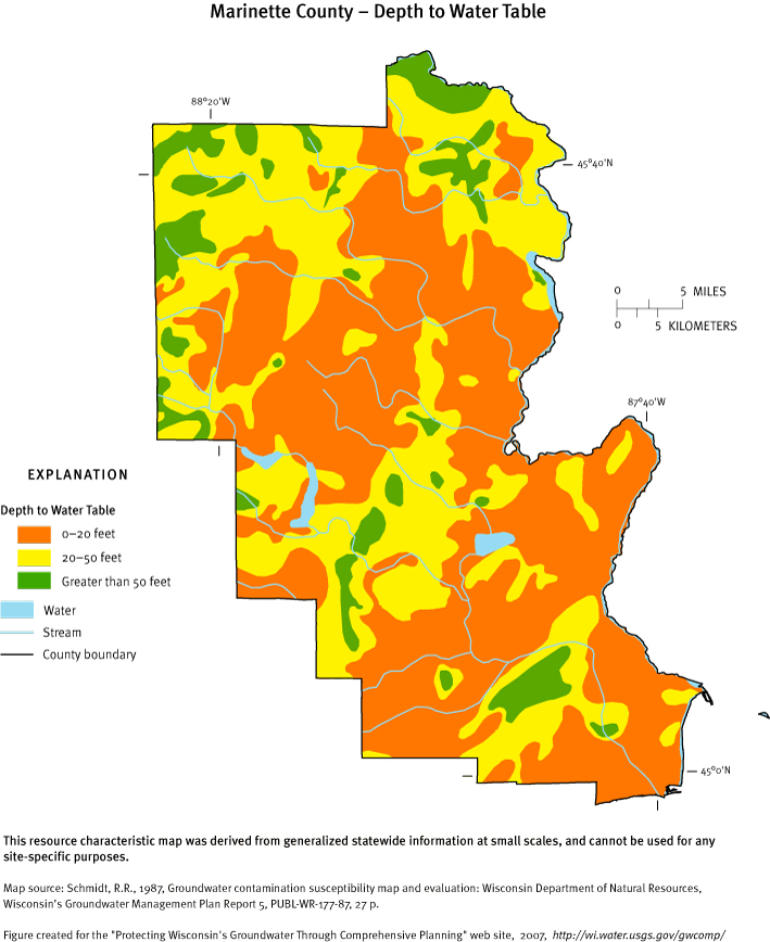 Marinette County Depth of Water Table