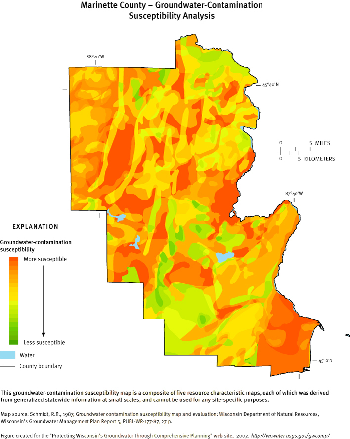 Marinette County Groundwater Contamination Susceptibility Analysis Map