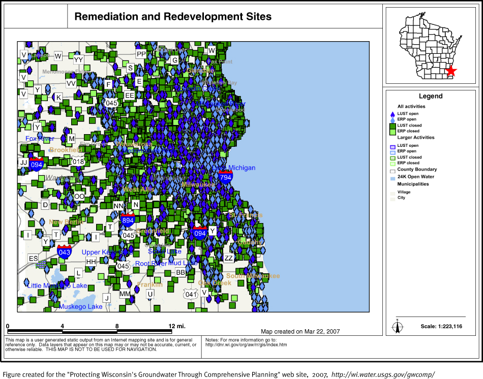 BRRTS map of contaminated sites in Milwaukee County