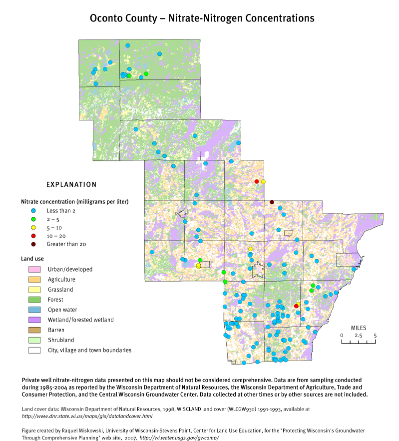 Oconto County nitrate-nitrogen concentrations