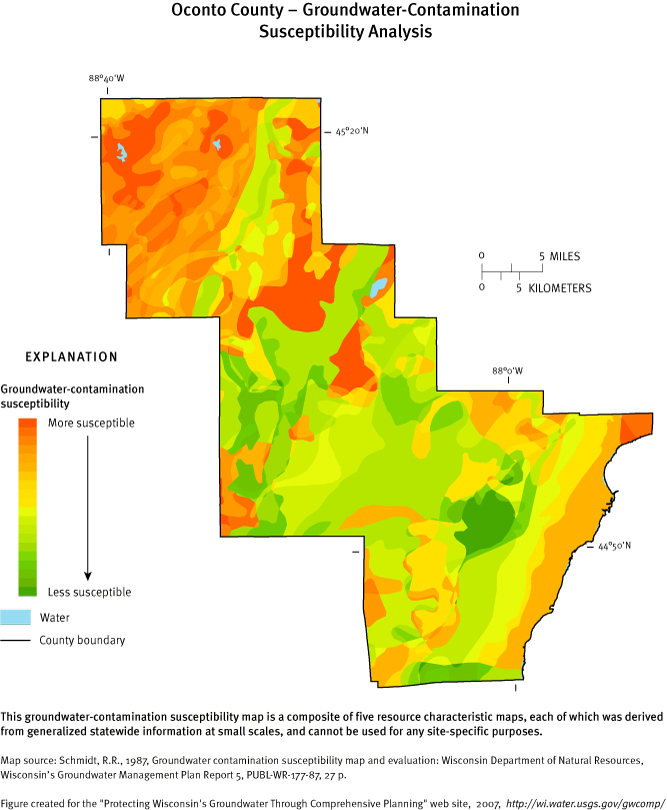 Oconto County Groundwater Contamination Susceptibility Analysis Map