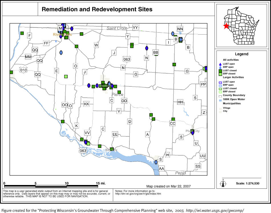 BRRTS map of contaminated sites in Pierce County