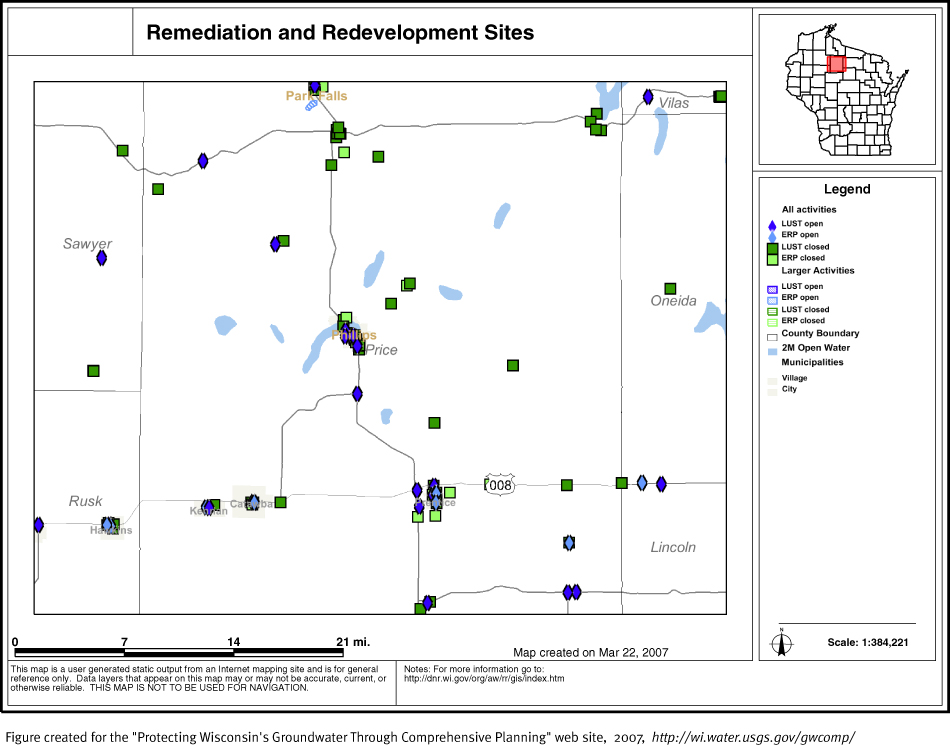 BRRTS map of contaminated sites in Price County